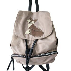 Union Bay Backpack Fox Patch Nylon Purse Bag Lightweight Snap Flap Tan